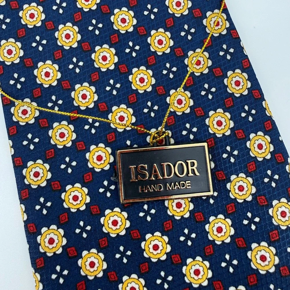 ISADOR HAND MADE Silk Necktie Men's‎ Blue Floral Pattern Business Formal